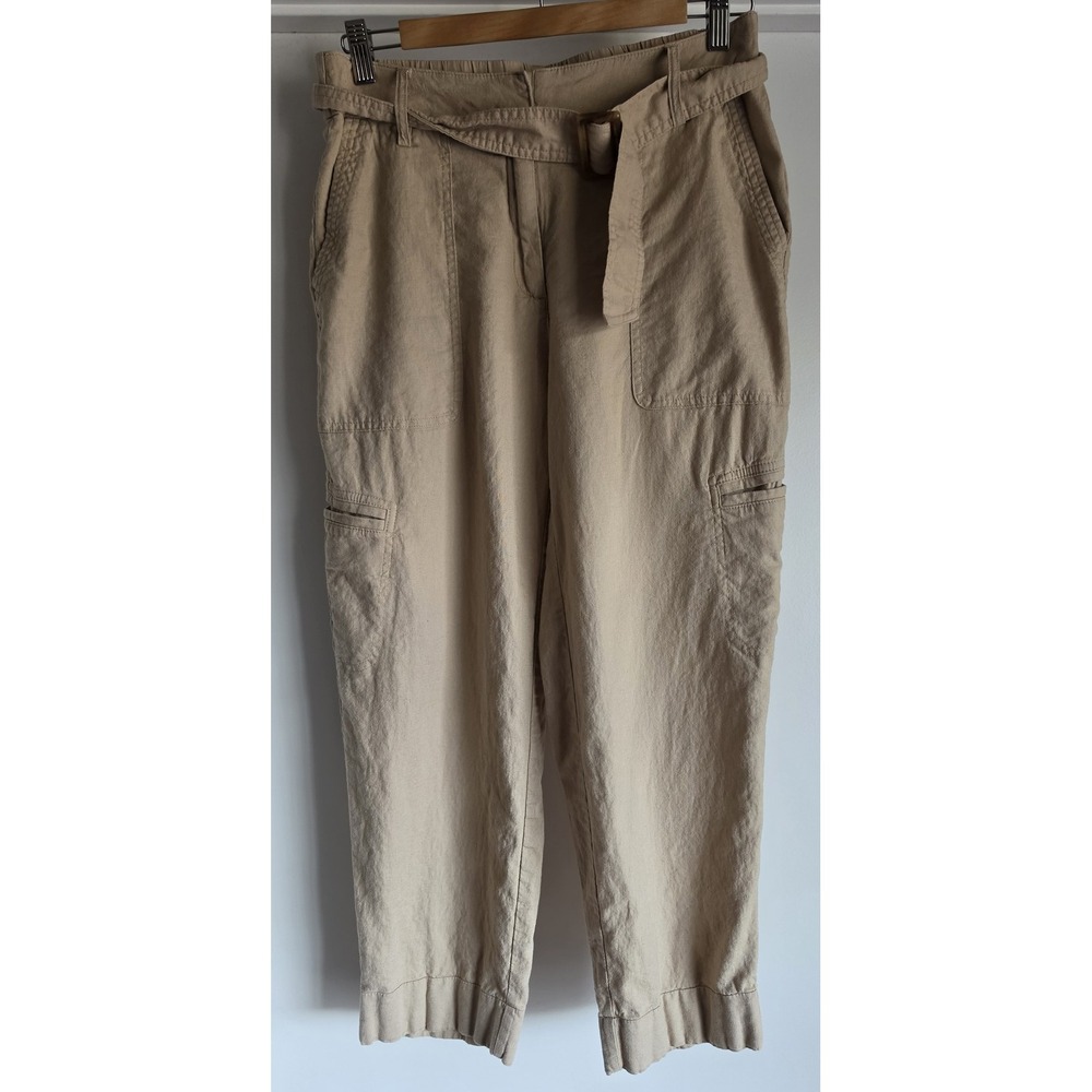 Rachel Zoe Linen Blend Pants Size 8 Tan Solid Straight Trousers Slacks